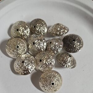 Large Silver-Tone Domed Decorative Beads - Set of 12
